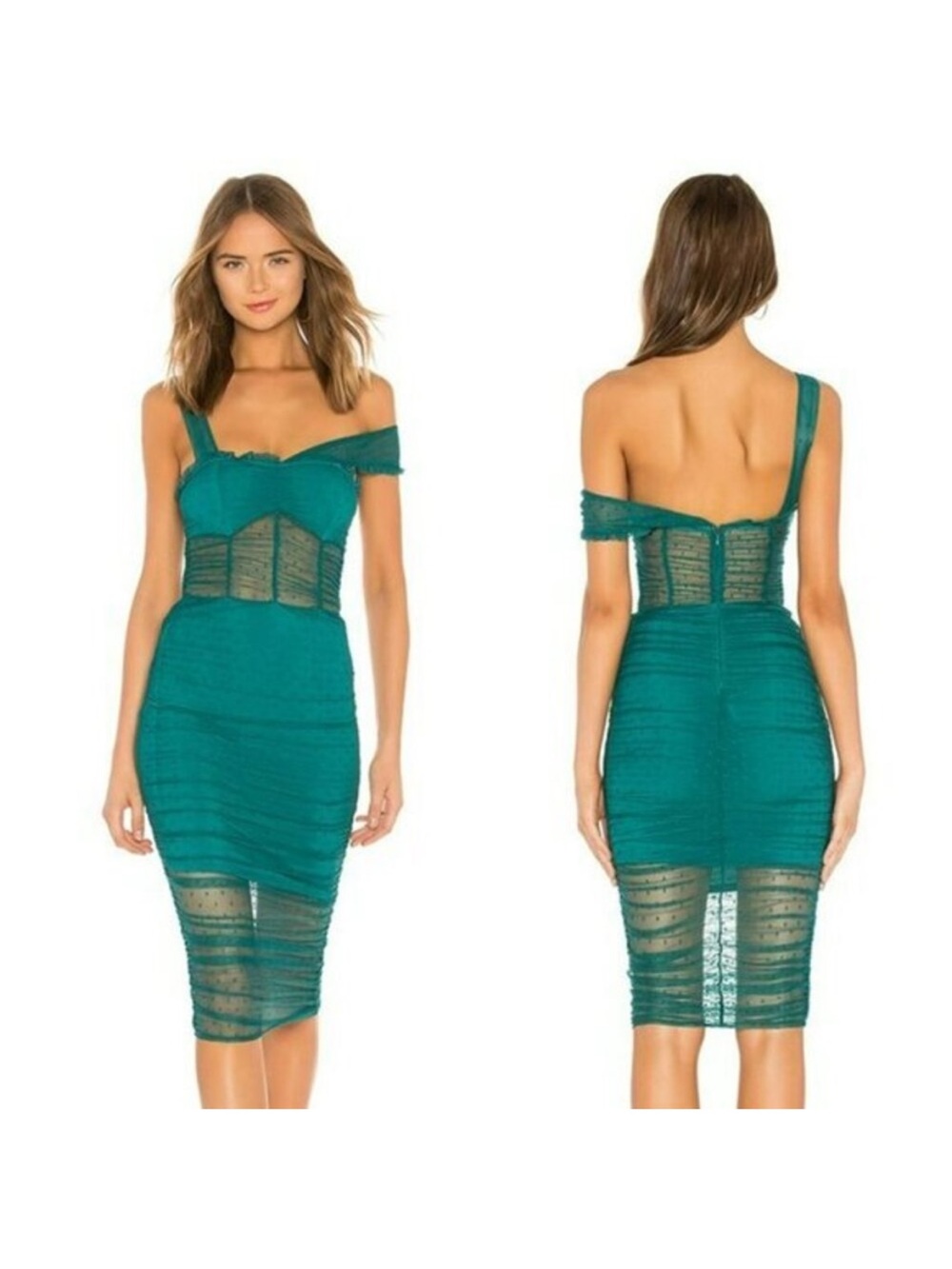 House of Harlow 1960 Teal One-Shoulder Sheer Panel Bodycon Dress